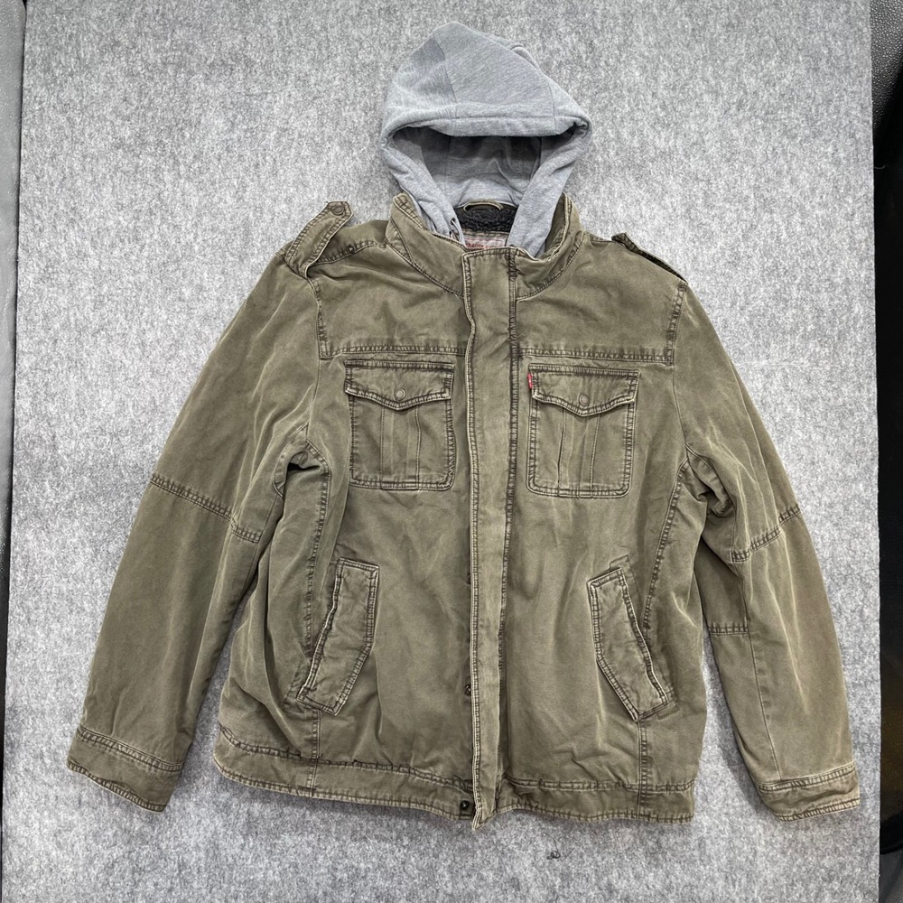 Levis Jacket Mens 2XL Sherpa Lined Military Field Olive Green Hooded Coat